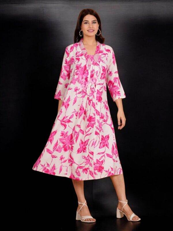 Elegant Floral Pink Rayon Dress - Comfortable and Stylish