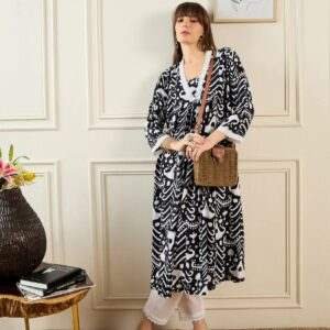 Chic Black and White Printed Dress with Lace Details