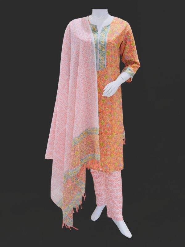 Vibrant Orange and Pink Printed Kurta Set with Graceful Dupatta