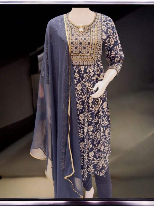 Elegant Navy Blue Embroidered Kurta Set with Sheer Dupatta