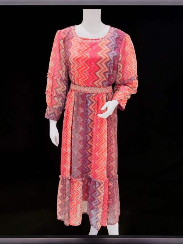 Vibrant Multicolor Chevron Print Maxi Dress with Waist Belt
