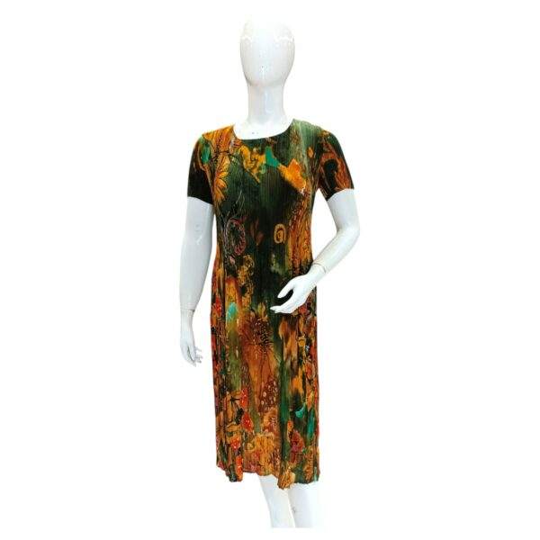 Elegant Multicolor Floral Pleated Midi Dress for Women