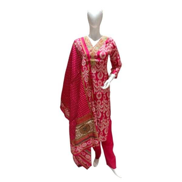 Elegant Pink and White Printed Salwar Suit with Embellished Dupatta