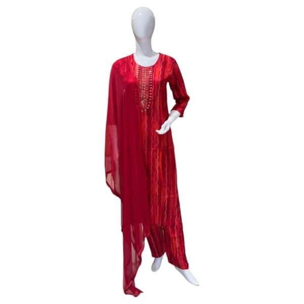 Radiant Red Embroidered Salwar Suit with Sheer Dupatta