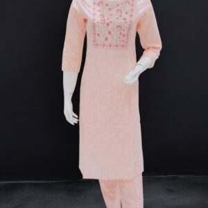 Pastel Peach Cotton Kurta Set with Embroidered Details