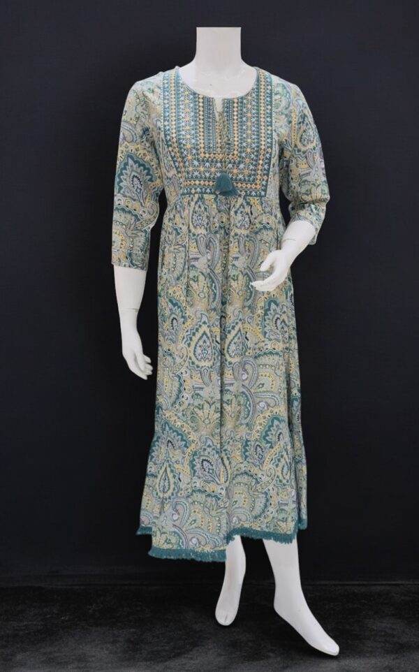 Printed Cotton Anarkali Kurta with Tassel Detail