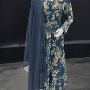 Elegant Floral Printed Black Kurta Set with Dupatta