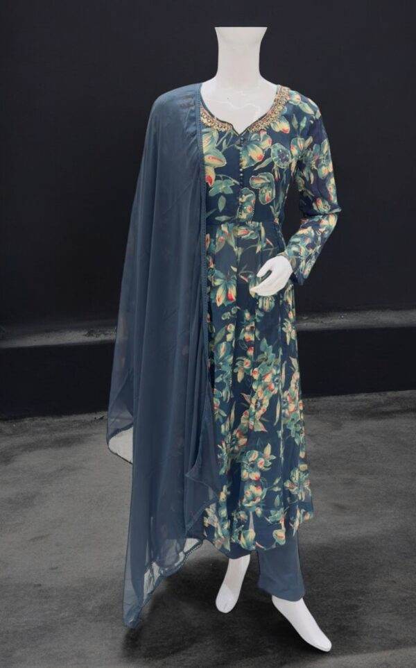 Elegant Floral Printed Black Kurta Set with Dupatta