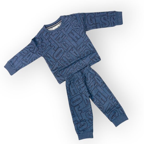 Stylish Navy Blue Kids' Loungewear Set - Letter Print Sweatshirt & Joggers