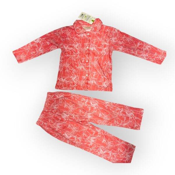 Kids' Coral Floral Pajama Set with Button-Up Top and Elastic Pants