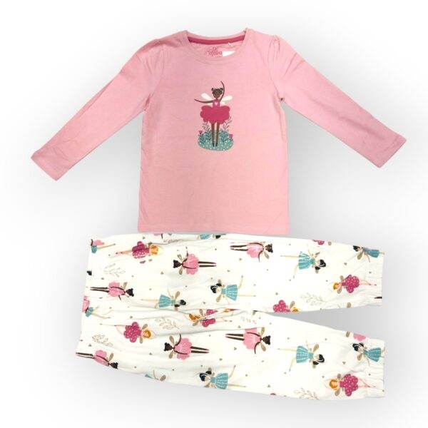 Girls' Ballet Fairy Pajama Set – Pink Top & Printed Pants Sleepwear