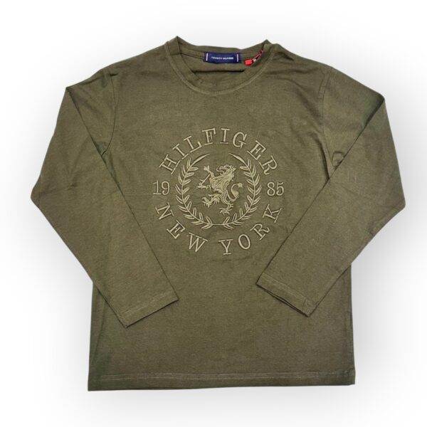 Tommy Hilfiger Men's Olive Green Long-Sleeve Embroidered T-Shirt