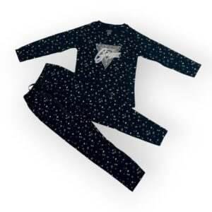 Guess Girls' All-Over Printed Black Pajama Set with Logo Design