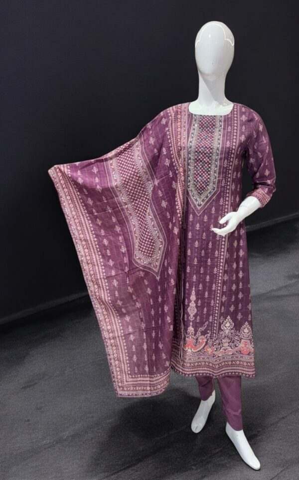 Sophisticated Purple Printed Salwar Suit with Ornamental Patterns