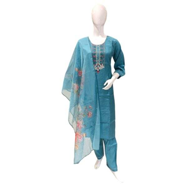 Elegant Sky Blue Embroidered Salwar Suit with Floral Dupatta