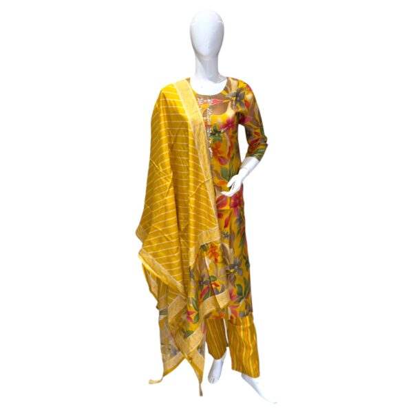 Vibrant Mustard Yellow Floral Print Salwar Suit with Dupatta