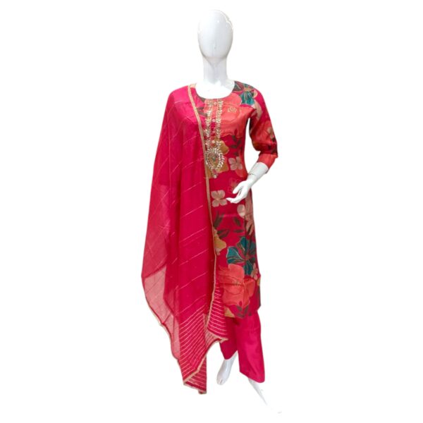 Floral Pink Embroidered Salwar Suit with Sheer Dupatta