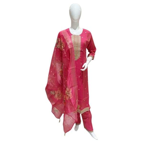 Pink Embroidered Salwar Suit with Floral Dupatta – Festive Wear