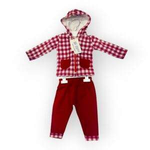 Kids' Checkered Hoodie and Red Jogger Set - Cozy Winter Wear