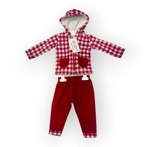 Kids' Checkered Hoodie and Red Jogger Set - Cozy Winter Wear