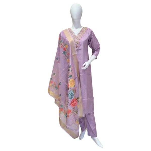 Elegant Lavender Embroidered Salwar Suit with Floral Dupatta - Festive Wear