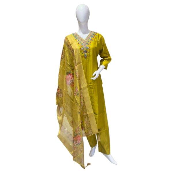 Vibrant Yellow Embroidered Salwar Suit with Floral Dupatta - Festive Wear
