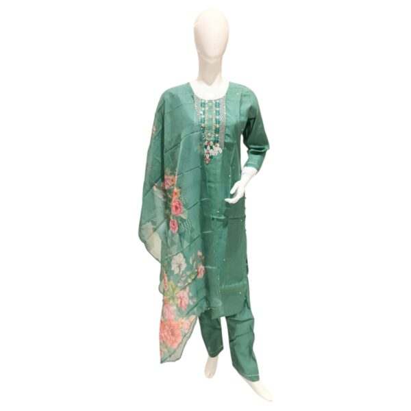 Elegant Green Salwar Suit with Floral Dupatta – Perfect Festive Wear
