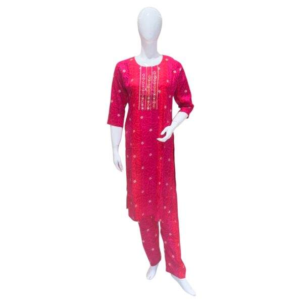 Bright Pink Printed Kurta Set with Embroidered Panel – Elegant Traditional Women’s Outfit