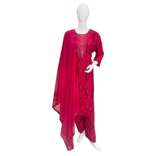 Elegant Hot Pink Embroidered Kurta Set with Matching Dupatta – Festive Women’s Ethnic Wear