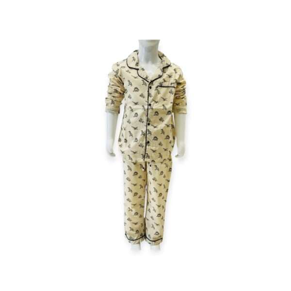 Boys' Beige Printed Full-Sleeve Nightwear Set | Comfortable Cotton Pajamas