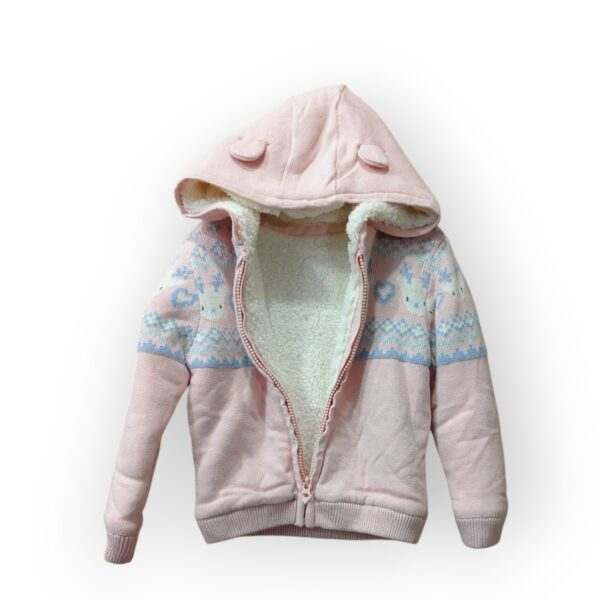 Adorable Pink Knitted Kids Hoodie with Sherpa Lining - Cozy and Stylish