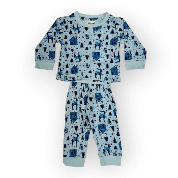 Kids' Winter-Themed Pajama Set - Cozy Reindeer & Cabin Print Sleepwear