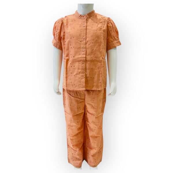 Kids' Peach Embroidered Two-Piece Set – Stylish and Comfortable Outfit