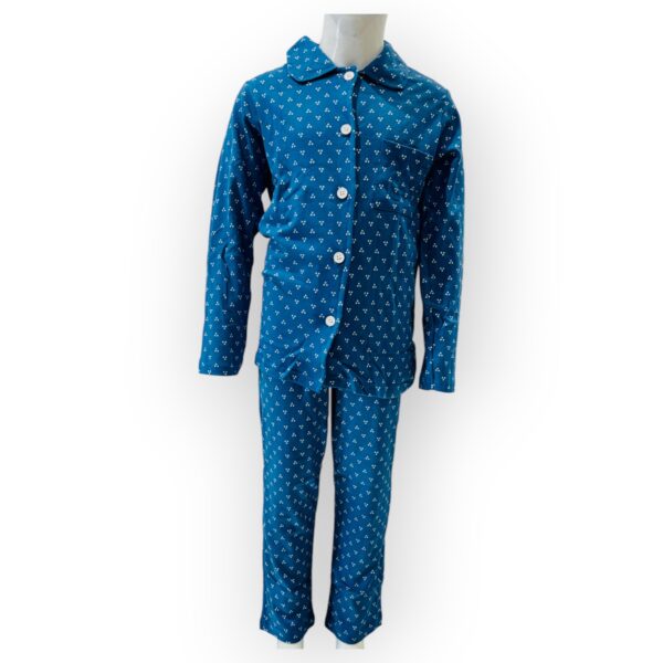 Kids' Blue Two-Piece Button-Up Set with Geometric Print