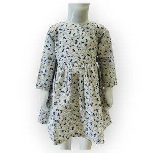 Girls' White and Blue Floral Long-Sleeve A-Line Dress