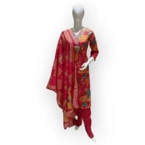 Vibrant Pink Printed Salwar Kameez Set with Floral Dupatta