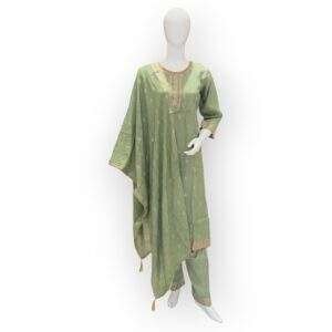 Graceful Olive Green Embroidered Salwar Kameez Set with Polka-Dot Dupatta
