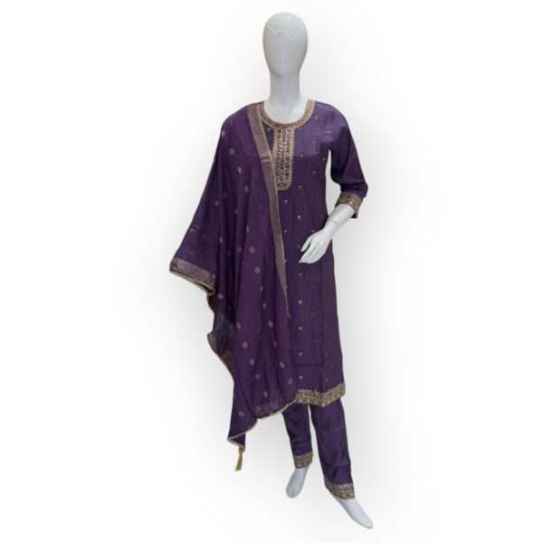 Royal Purple Embroidered Salwar Kameez Set with Polka-Dot Dupatta