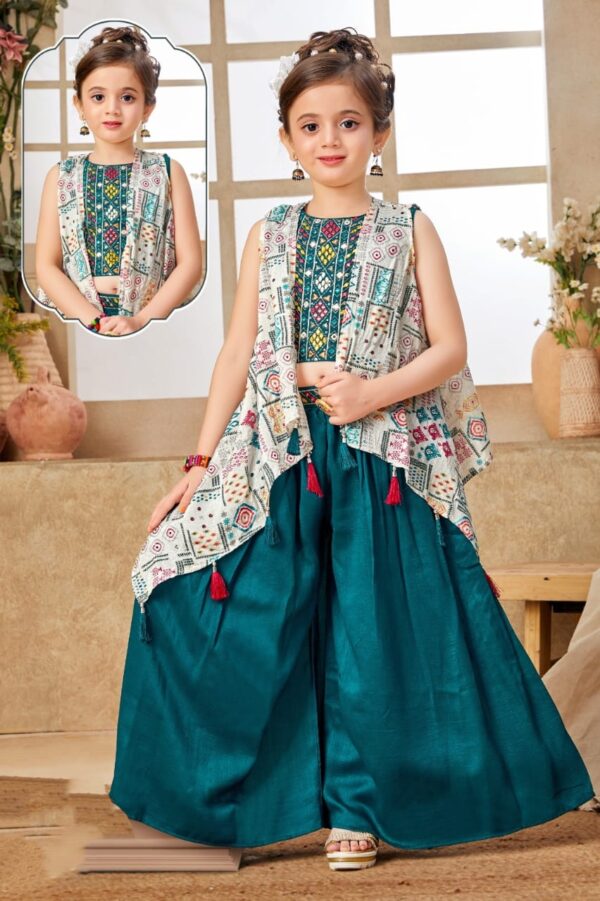 Girls Ethnic green palazzo  with jacket