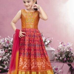 GIRLS ETHNIC ORANGE  LONG DRESS ORANGE