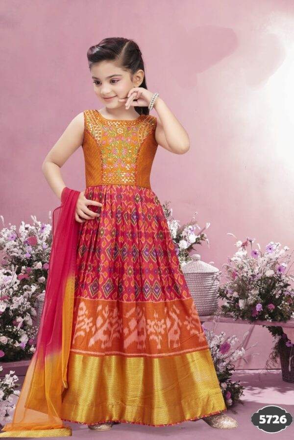 GIRLS ETHNIC ORANGE  LONG DRESS ORANGE