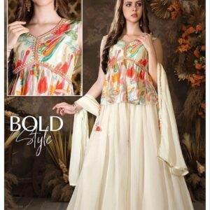 Elegant Off-White and Multicolor Designer Lehenga Set