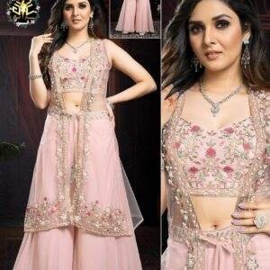 Exquisite Pink Embroidered Sharara Set with Sheer Dupatta - Khushi-01