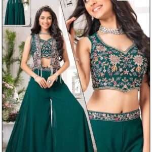 Gorgeous Teal Embroidered Sharara Set with Net Jacket