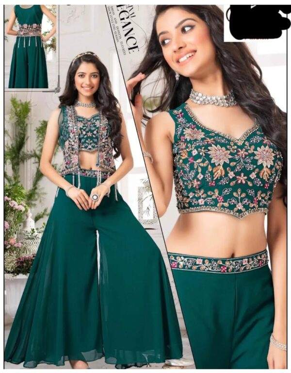 Gorgeous Teal Embroidered Sharara Set with Net Jacket