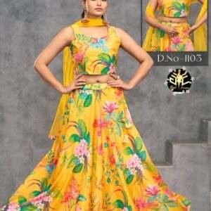 Vibrant Yellow Floral Print Lehenga Set for Festive Occasions