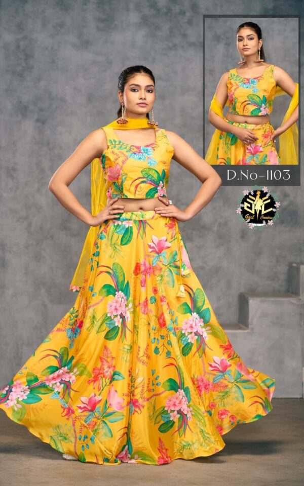 Vibrant Yellow Floral Print Lehenga Set for Festive Occasions