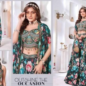 Elegant Floral Black Lehenga with Embellished Blouse and Dupatta