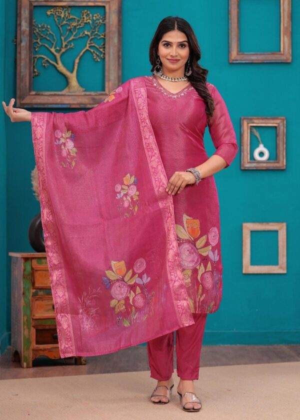 Elegant Pink Floral Print Salwar Suit with Dupatta