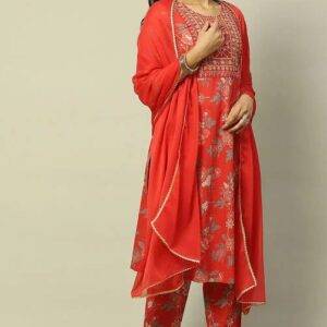 Vibrant Red Printed Ethnic Set